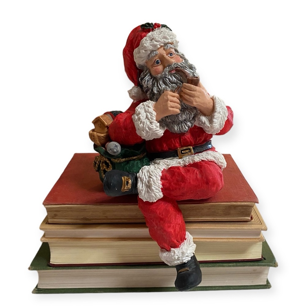 Vintage Santa Christmas Stocking Hook or Shelf Display Heavy Resin Santa